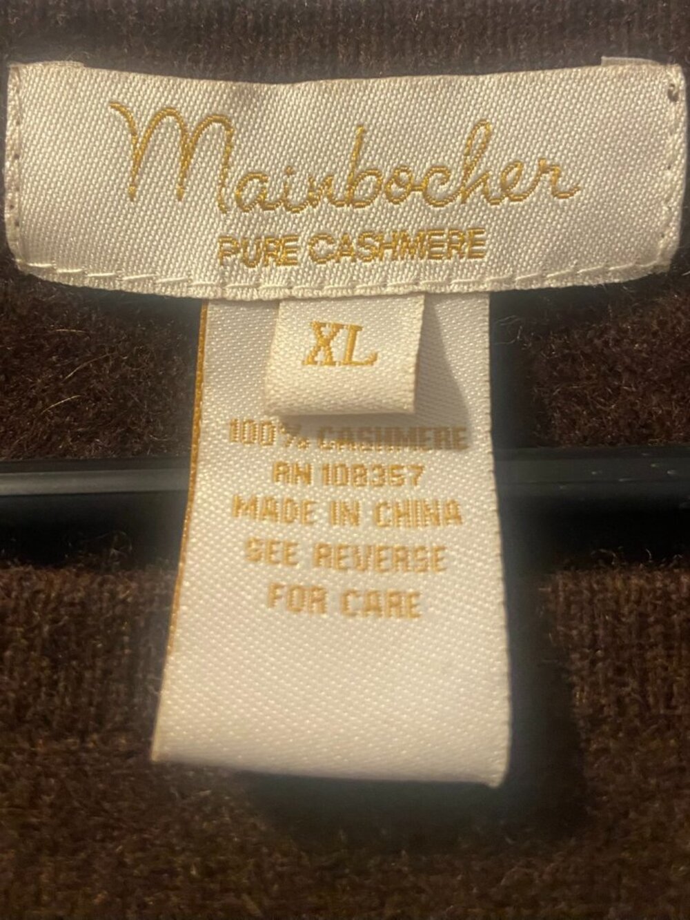 Mainbocher 100% Cashmere Sweater XL Chocolate Brown Quiet Luxury - Picture 4 of 5